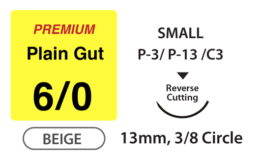 Premium Plain Gut Surgical Sutures, 6-0, 18", 13mm 3/8 Circle R/C (PSJ-618R13)