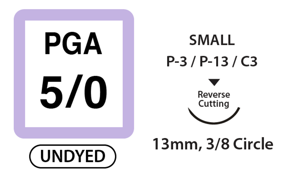 UNIFY, PGA Surgical Sutures, Size 5/0, 18" Thread, 13mm, 3/8 Circle R/C Needle, Undyed (S-G518R13-U)