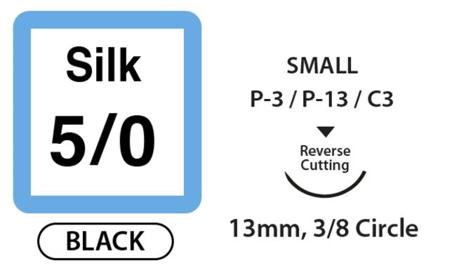 UNIFY, Silk Surgical Sutures, Size 5/0, 18" Thread, 13mm 3/8 Circle R/C Needle, Black (S-S518R13)