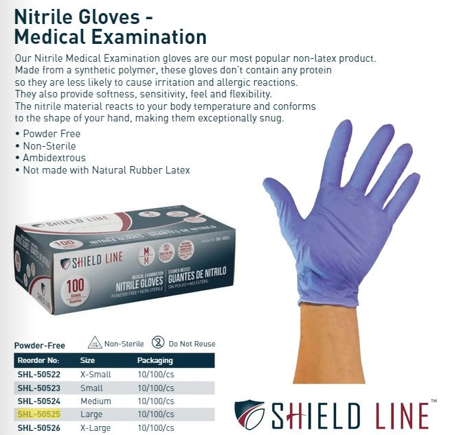 Shield Line, Nitrile Exam Gloves, Large, Case (SHL-50525)