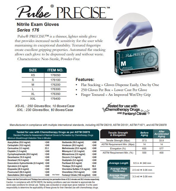 Series 176, Pulse Precise, Nitrile Exam Glove, Large, Case (IHC 176300)