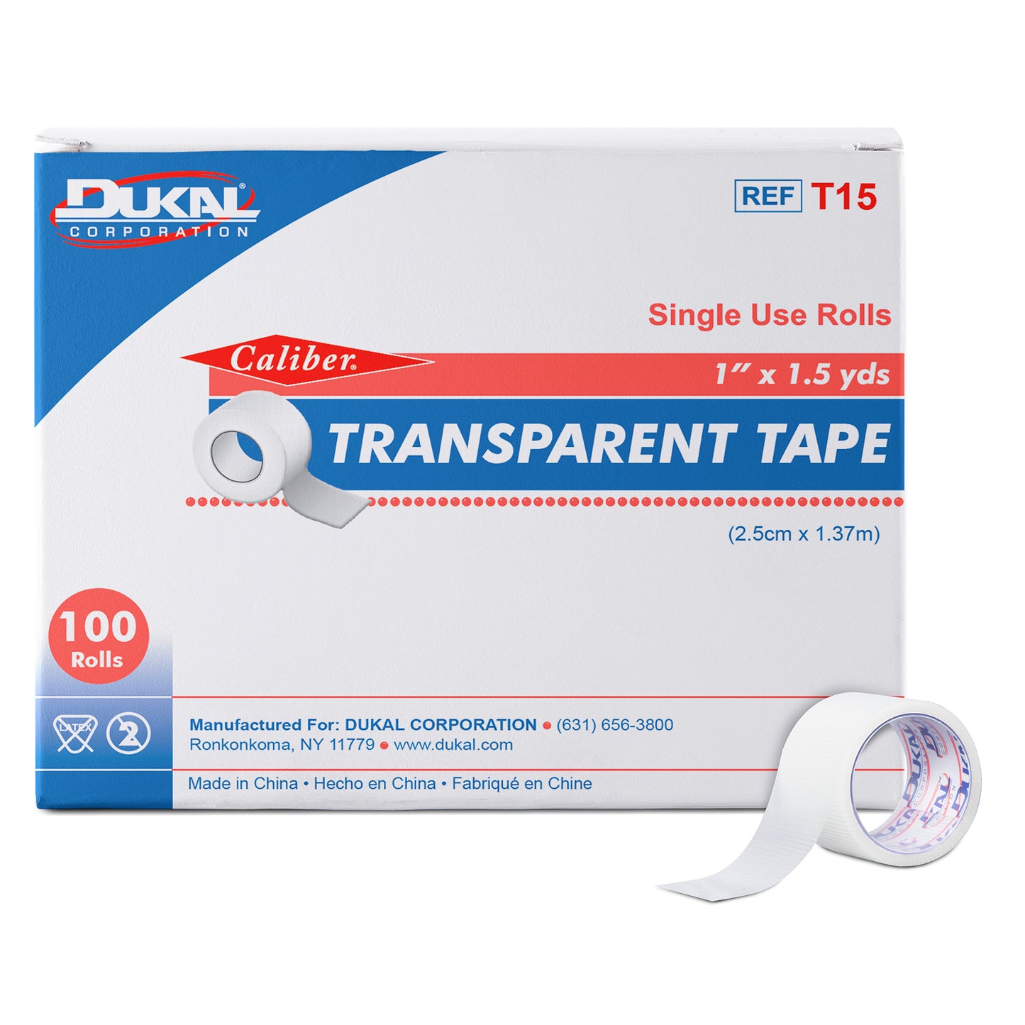 Transparent Tape, 1" x 1.5 yds, Single Use Rolls, Case (T15)