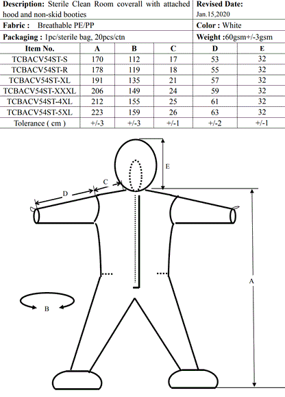 Sterile Cleanroom Coverall, Level 3, Regular (TCBACV54ST-R)