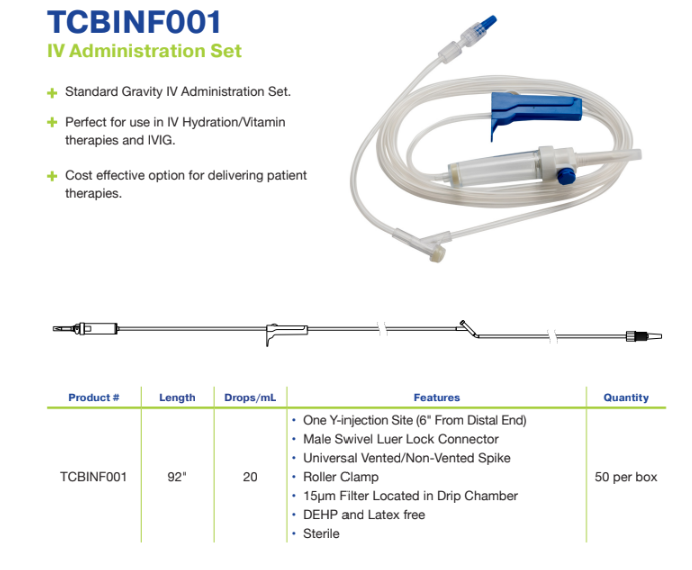 IV Administration Set, 1 Y-Site, 15µ Filter In Drip Chamber, 20 Drops/ml, 92" (TCBINF001)