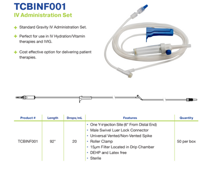 IV Administration Set, 1 Y-Site, 15µ Filter In Drip Chamber, 20 Drops/ml, 92" (TCBINF001)