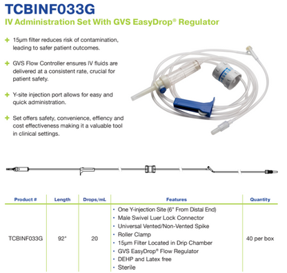 IV Administration Set, with GVS EasyDrop Regulator, 20 Drops/mL, 92" (TCBINF033G)