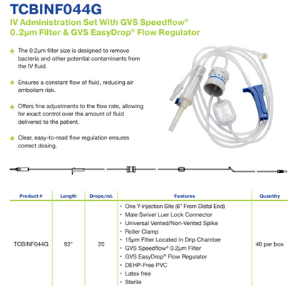 IV Administration Set, with GVS Speedflow 0.2μm Filter & GVS EasyDrop Flow Regulator (TCBINF044G)