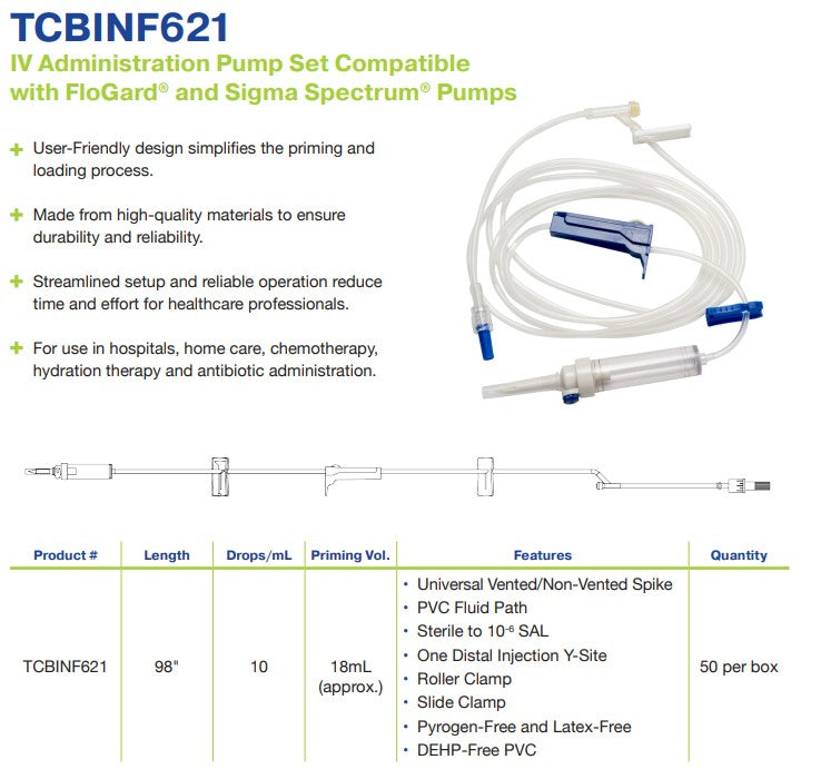 IV Administration Pump Set, 1 Y-Site, 10 Drops/mL, 100" (TCBINF621)