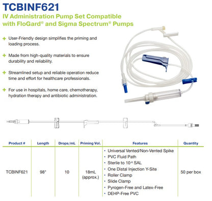 IV Administration Pump Set, 1 Y-Site, 10 Drops/mL, 100" (TCBINF621)