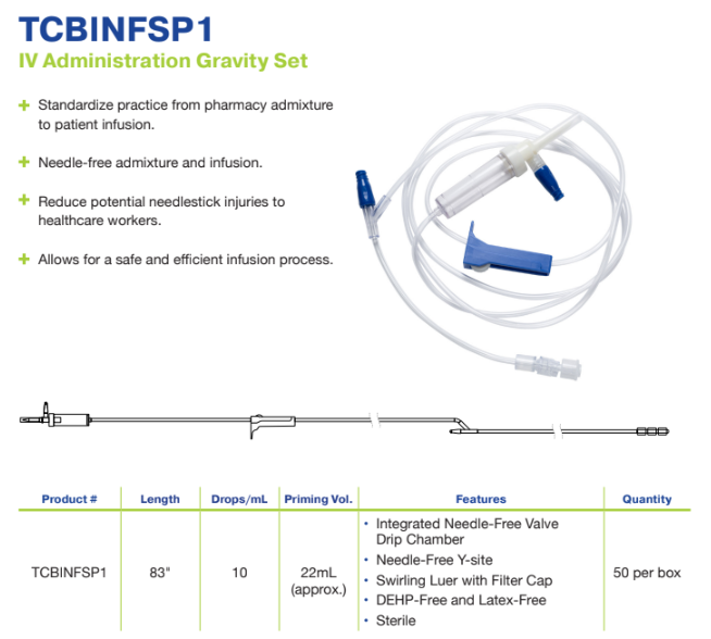 IV Administration Set, 1 Y-Site, 10 Drops/mL, 83" (TCBINFSP1)