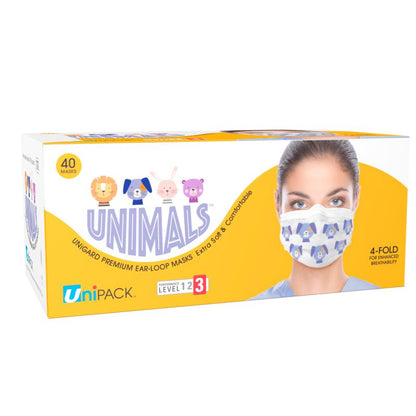Pediatric Face Mask, Level 3 Ear-Loop UniMals Animal Print (ULM-6372)