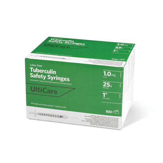 TB Safety Syringe, Fixed Needle, 1cc 25G x 1", Box (25110)