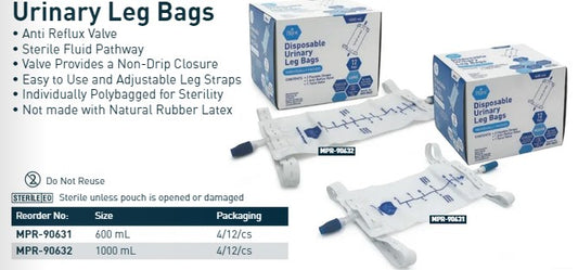 Urinary Leg Bags, Large, 1000ml, Sterile, Case (MPR-90632)