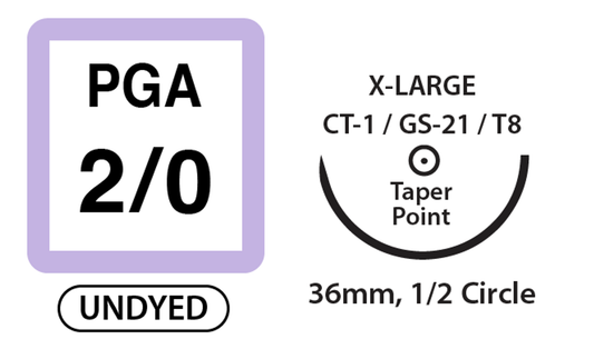 UNIFY, PGA Surgical Sutures, Size 2/0, 30" Thread, 36mm, 1/2 Circle Taper Point Needle, Undyed (XL-G230T36-U)