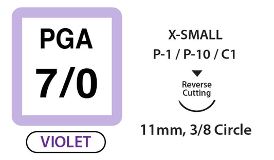 UNIFY, PGA Surgical Sutures, Size 7/0, 18" Thread, 11mm 3/8 Circle R/C Needle, Violet (XS-G718R11)