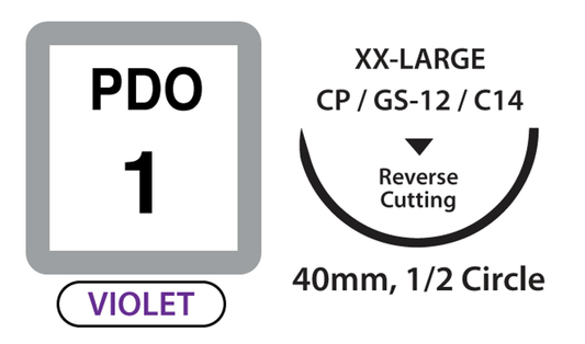 UNIFY, PDO Surgical Sutures, Size 1, 30" Thread, 40mm 1/2 Circle R/C Needle, Violet (XXL-1D30R40)