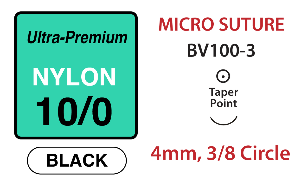 Micro Nylon Suture, 10-0, 4mm, 3/8 cir, Taper Point, 5" (XXS-N1005T4)