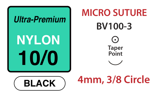 Micro Nylon Suture, 10-0, 4mm, 3/8 cir, Taper Point, 5" (XXS-N1005T4)