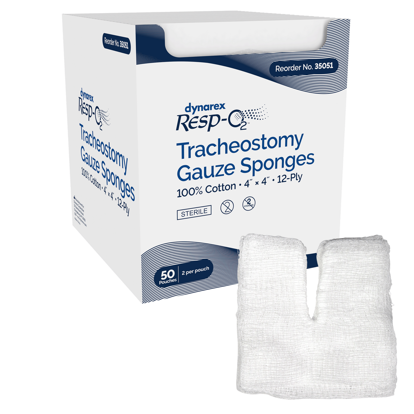 Tracheostomy Gauze Sponges, 100% Cotton, 4" x 4" 12 Ply, 6/50/cs