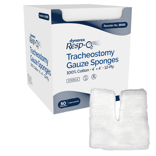 Tracheostomy Gauze Sponges, 100% Cotton, 4" x 4" 12 Ply, 6/50/cs