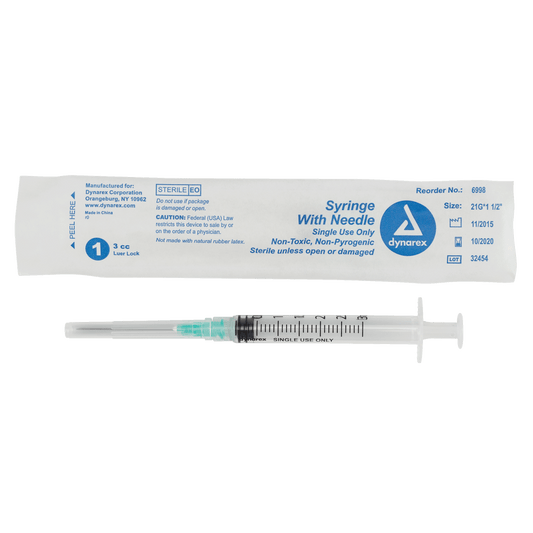 Syringe - Non-Safety with Needle - Luer Lock, 21G, 1.5" Needle, 3 cc, 8/100/cs