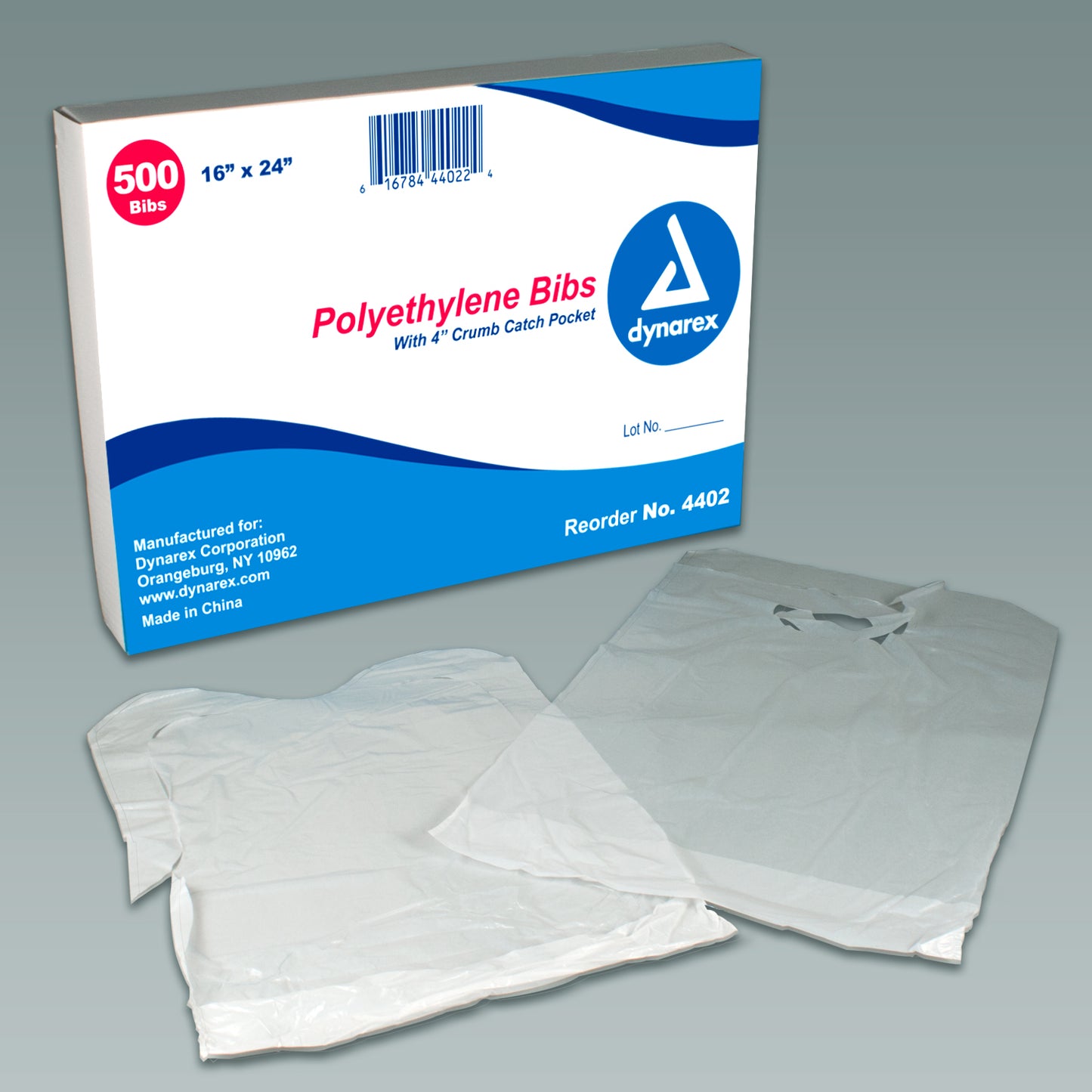 Polyethelene Bibs crumb catch 3" pocket, 16" x 24", 4/500/cs