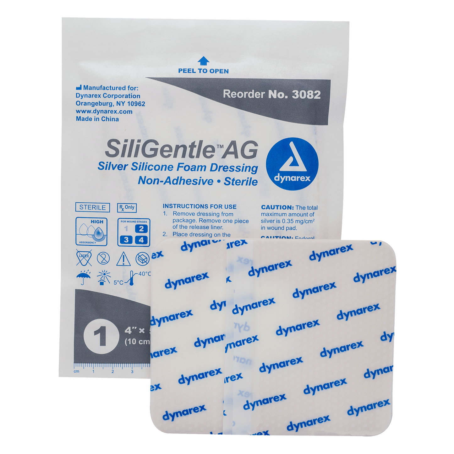 SiliGentle AG - Silver Silicone Foam Dressing, 4" x 5", 5/10/cs