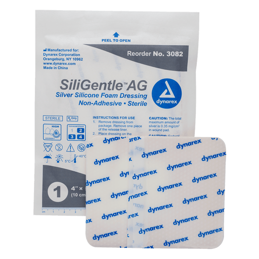 SiliGentle AG - Silver Silicone Foam Dressing, 4" x 5", 5/10/cs