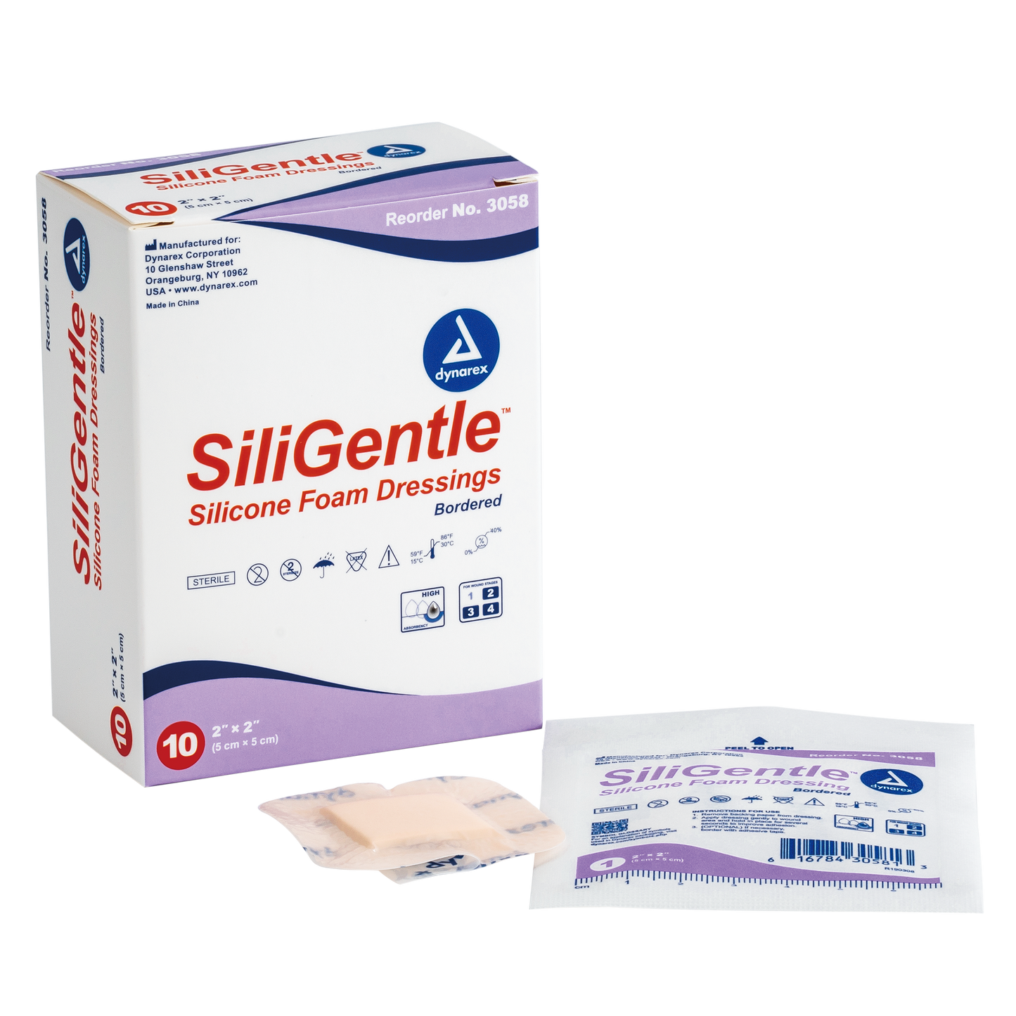 SiliGentle - Silicone Bordered Foam Dressing, 2" x 2", 12/10/cs