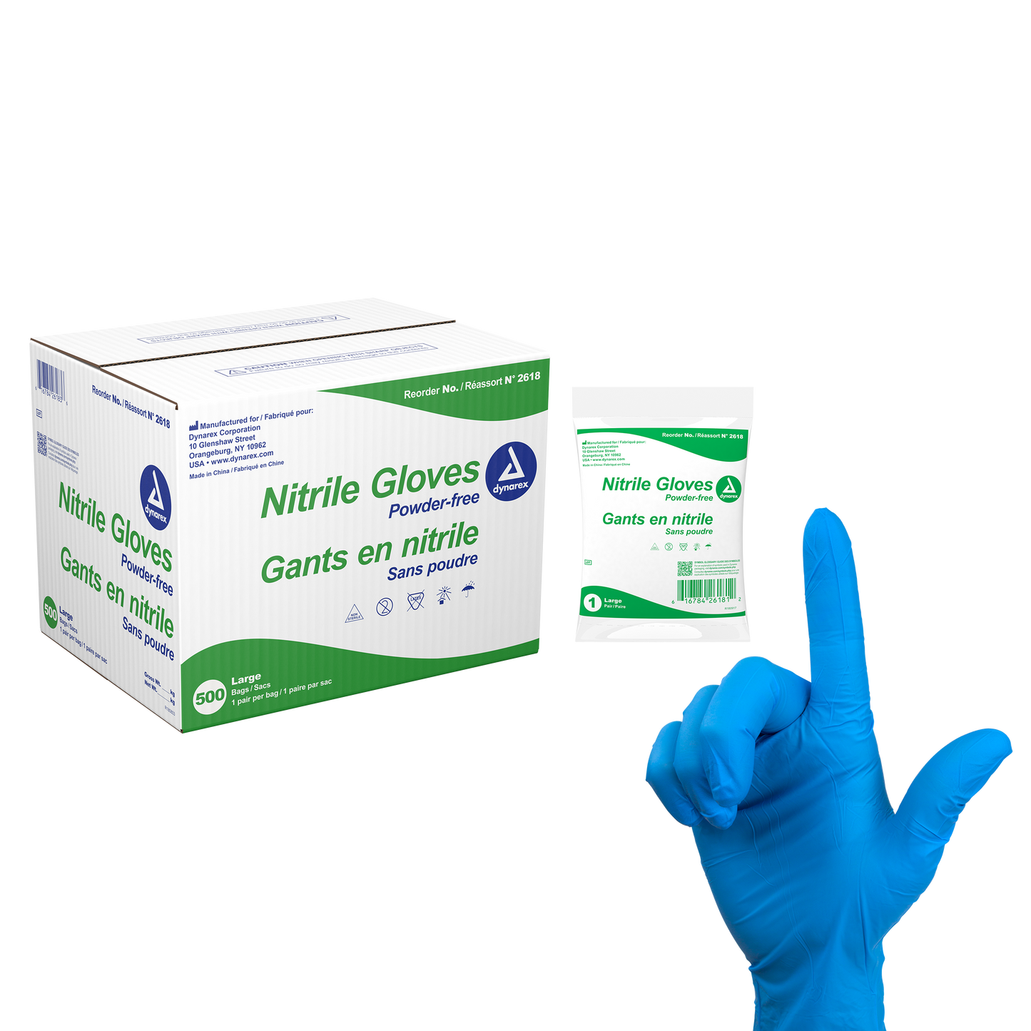 Nitrile Exam Gloves In A Bag, Large, Powder-Free, Blue, 500/1pr/cs