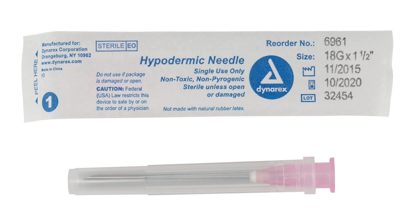 Hypodermic Needle - Non-Safety, 18G, 1 1/2" Needle, 10/100/cs