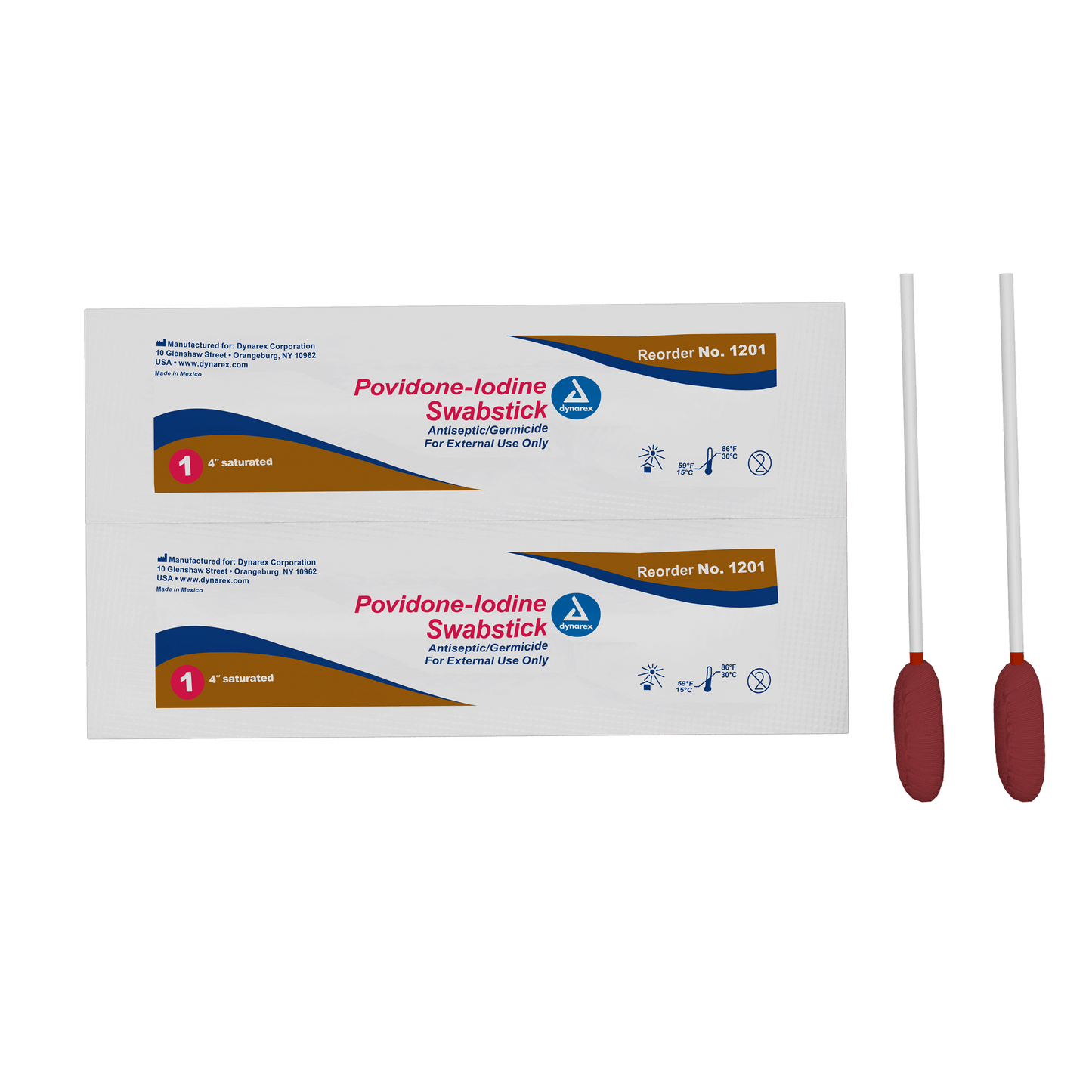 Povidone Iodine Swabsticks, 1 Swabstick per Packet, 10/50/cs