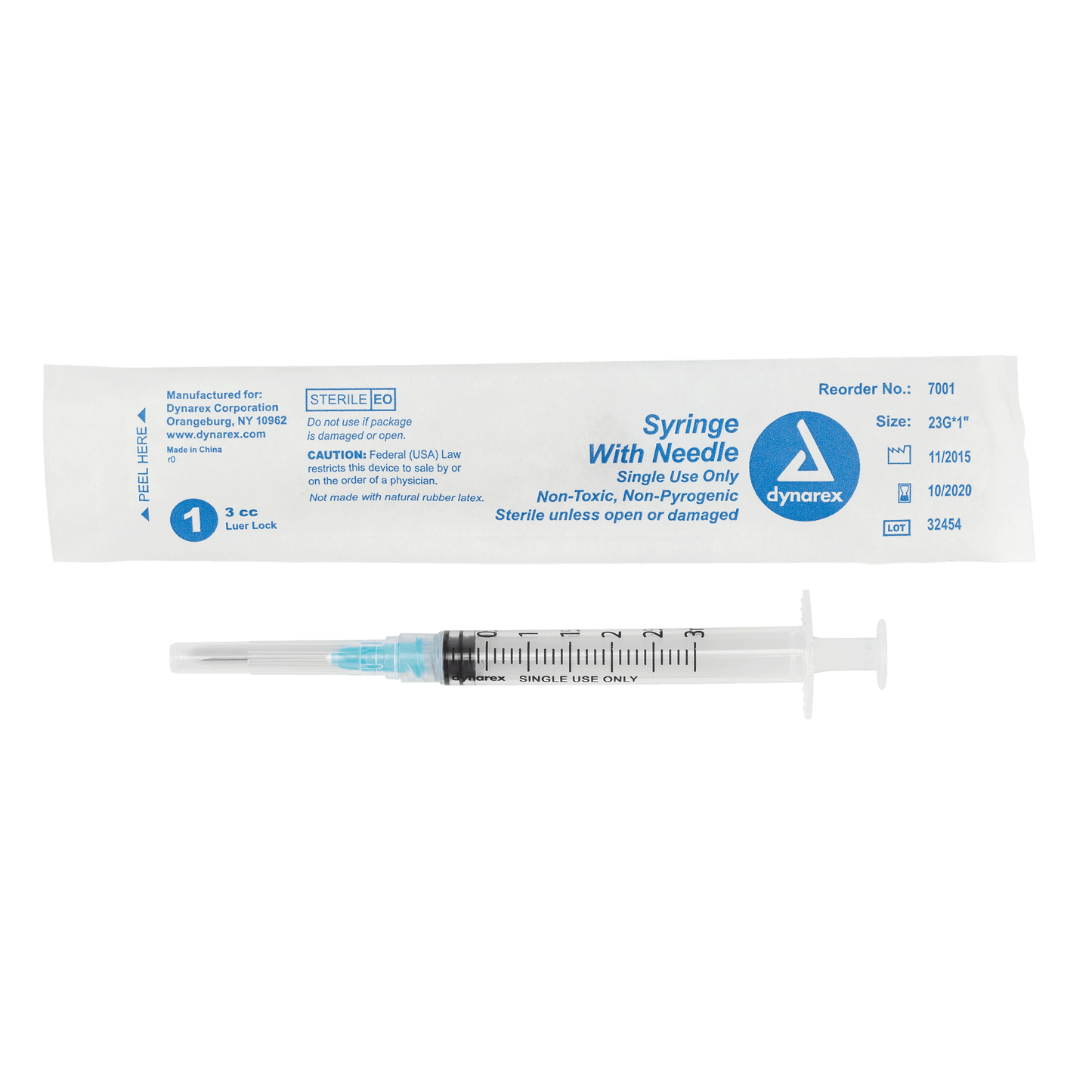 Syringe - Non-Safety with Needle - Luer Lock, 23G, 1" Needle, 3 cc, 8/100/cs