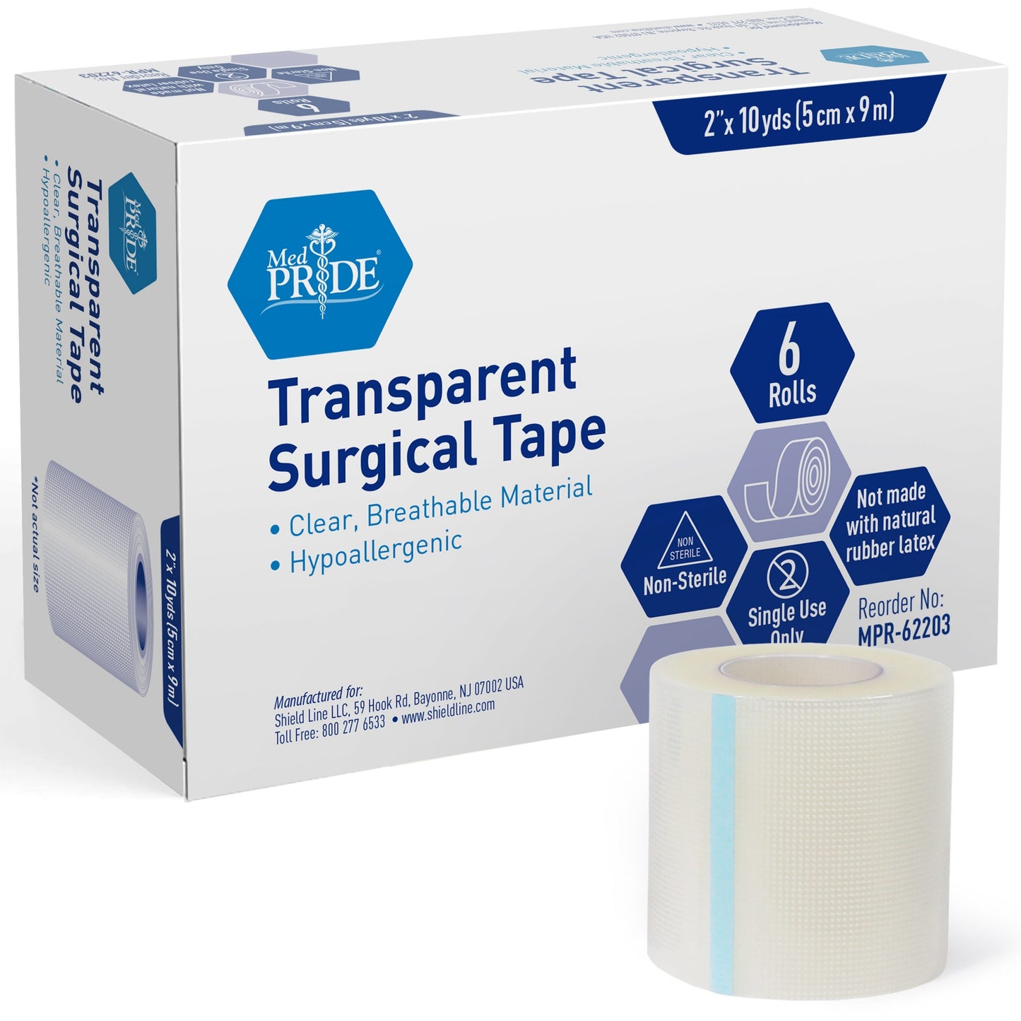 Shield Line Clear Surgical Tape - 2" x 10 Yds. -12/6/cs. medical supply