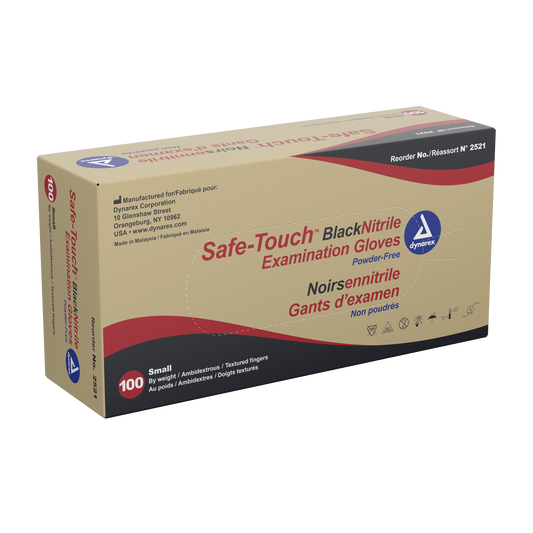 Safe-Touch Black Nitrile Exam Gloves, Small, Powder-Free, Black, 10/100/cs