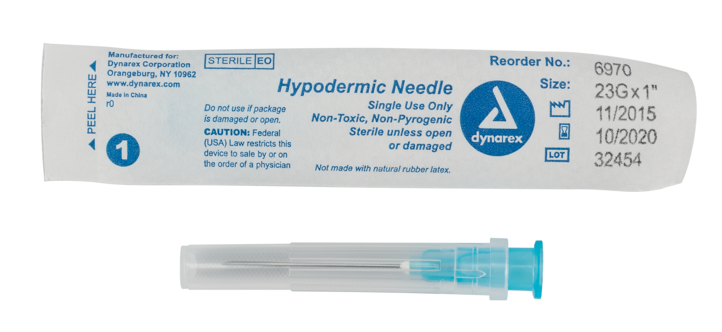 Hypodermic Needle - Non-Safety, 23G, 1" Needle, 10/100/cs