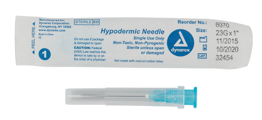 Hypodermic Needle - Non-Safety, 23G, 1" Needle, 10/100/cs