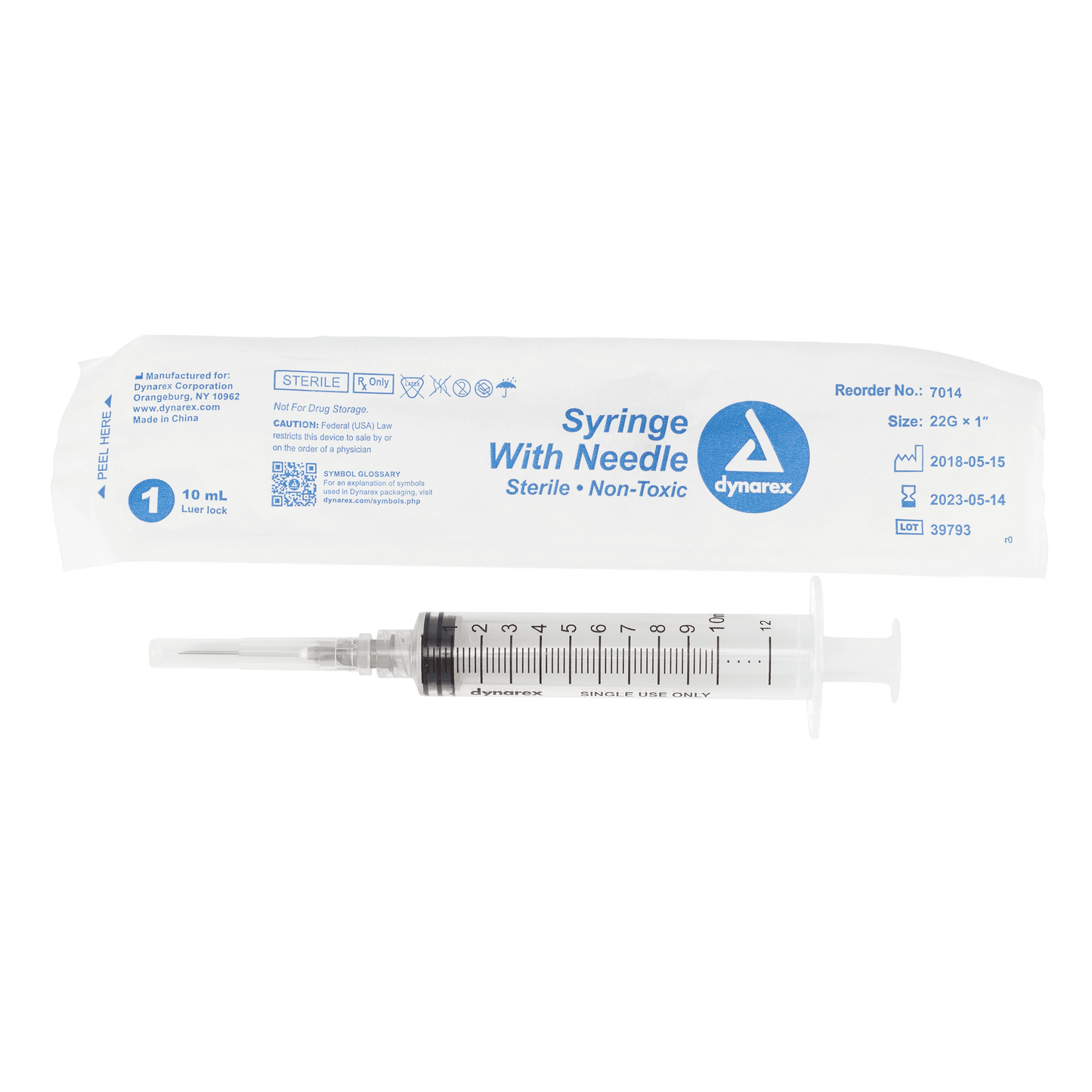 Syringe - Non-Safety with Needle - Luer Lock, 22G, 1" Needle, 10 cc, 4/100/cs