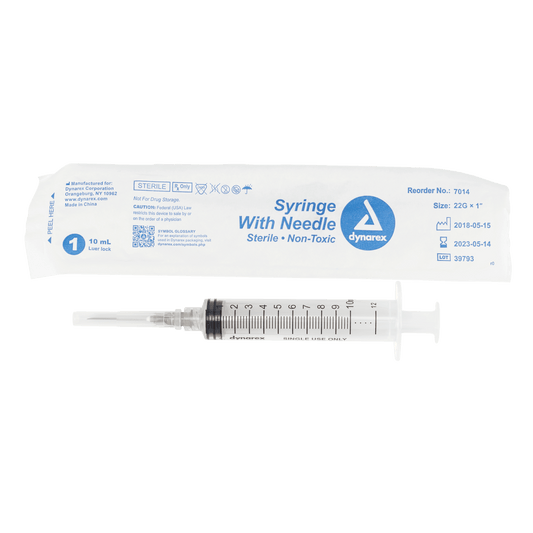 Syringe - Non-Safety with Needle - Luer Lock, 22G, 1" Needle, 10 cc, 4/100/cs