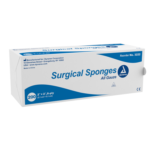 Surgical Gauze Sponge, 2" x 2" 8 Ply, 25/200/cs