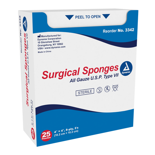 Surgical Gauze Sponge - Sterile 2's, 4" x 4" 8 Ply, 24/25/cs