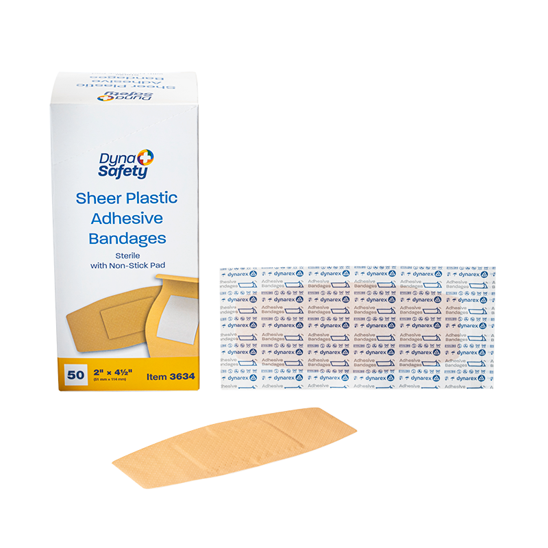 Sheer Plastic Adhesive Bandages - Sterile, 2" x 4 1/2", 24/50/cs