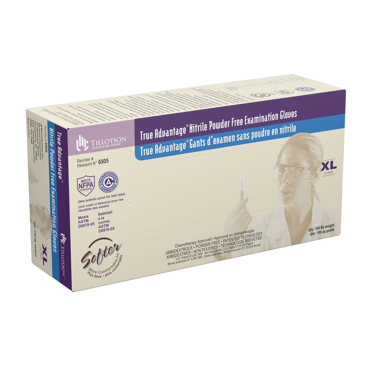 True Advantage Nitrile Exam Gloves, X-Large, Powder-Free, 10/100/cs