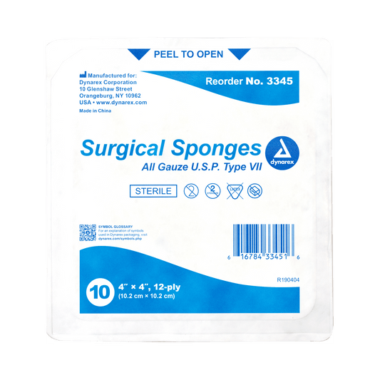 Surgical Gauze Sponge - Sterile 10's, 4" x 4" 12 Ply, 128/10/cs