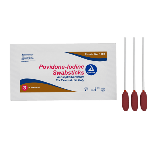 Povidone Iodine Swabsticks, 3 Swabsticks per Packet, 10/25/cs