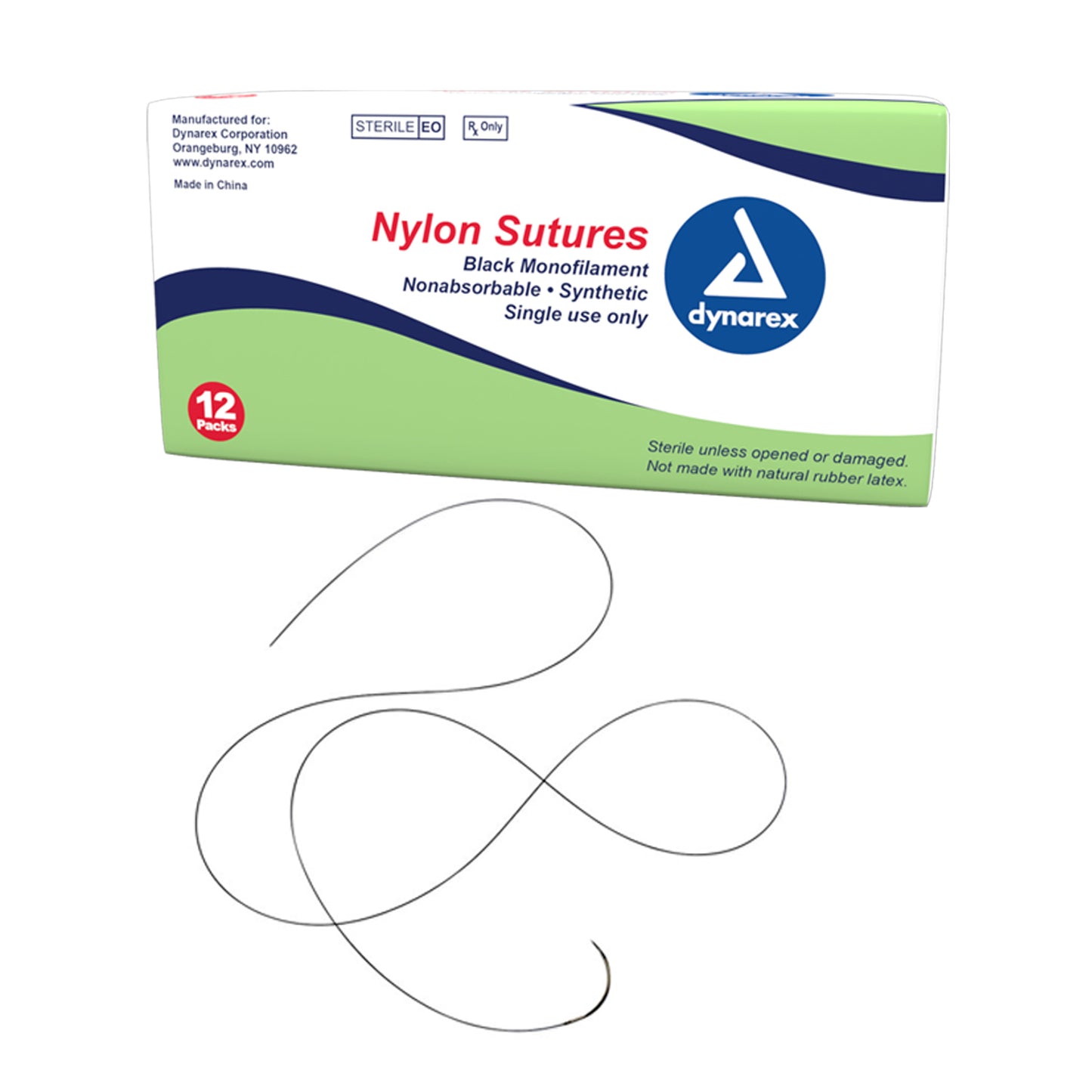 Nylon Sutures-Non Absorbable - Synthetic, Black, 4-0, C3 Needle, 18", 12/bx