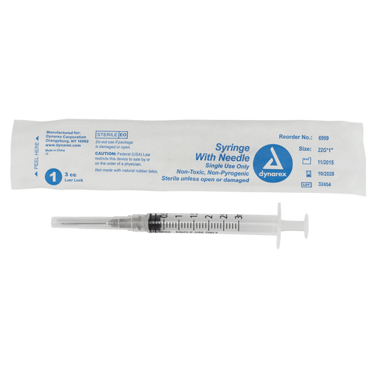 Syringe - Non-Safety with Needle - Luer Lock, 22G, 1" Needle, 3 cc, 8/100/cs