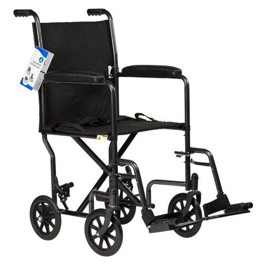 DynaRide Transport Wheelchair - 17" x 16" w/ Fixed Full Arm, Silver Vein, 1pc/cs