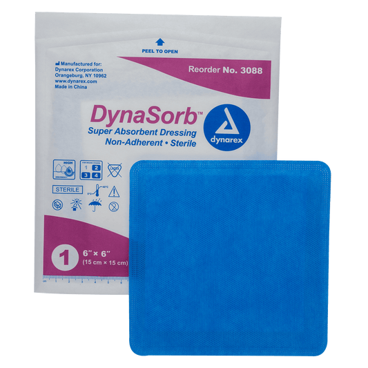 DynaSorb - Super Absorbent Dressing, Non-Adhering, 6" x 6", 12/10/cs