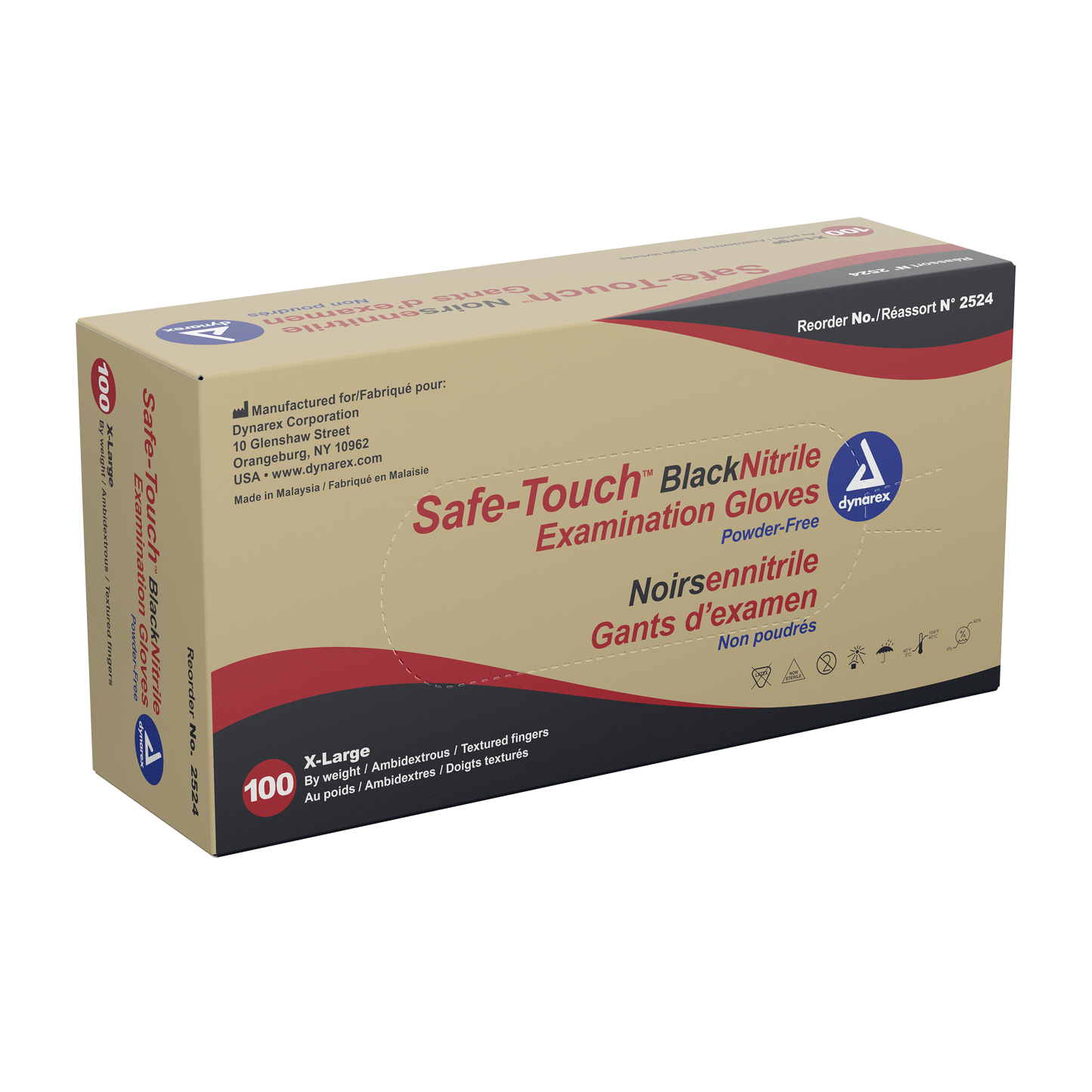 Safe-Touch Black Nitrile Exam Gloves, X-Large, Powder-Free, Black, 10/100/cs